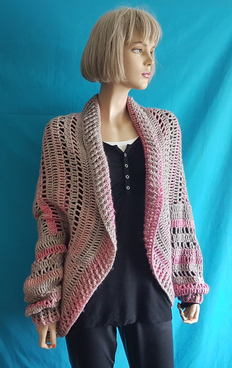 Crochet confortable pour se blottir en dégradé gris et rose Boléro au crochet moelleux-chaud Boléro surdimensionné Cardigan cocon Soul Warmer image 8