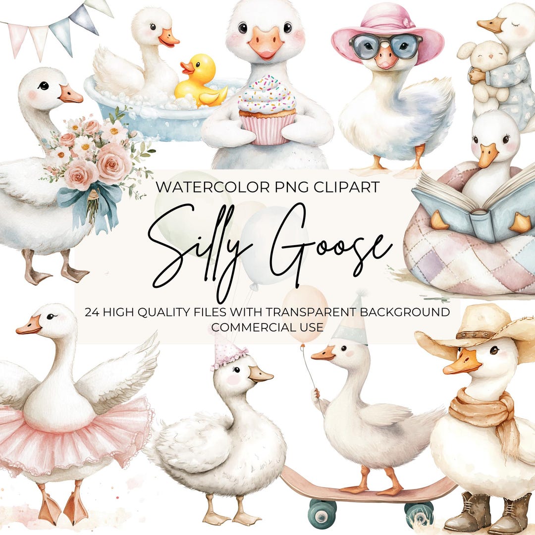 Silly Goose PNG Clipart, Cute Watercolor Goose Art for Baby Shower ...