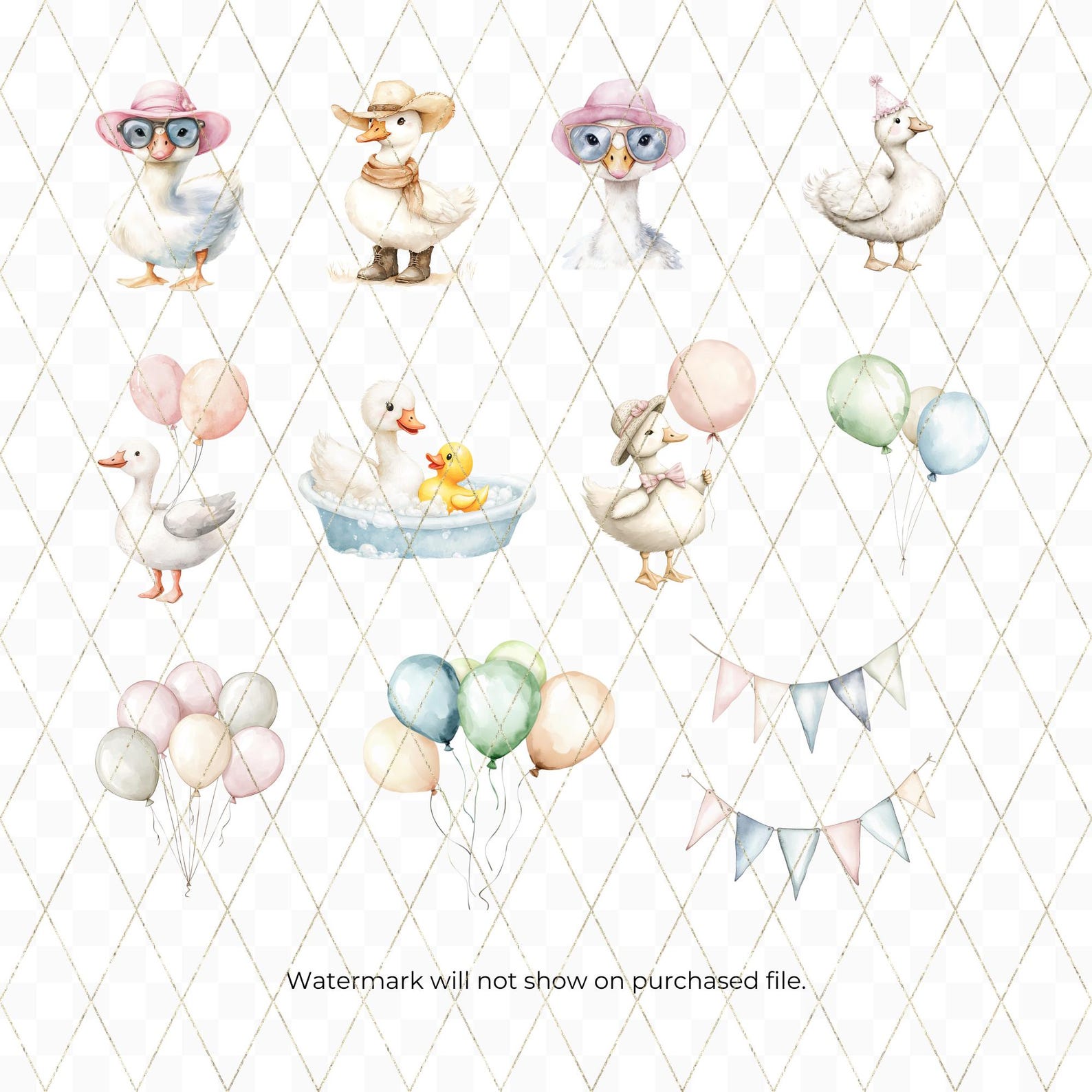 Silly Goose PNG Clipart, Cute Watercolor Goose Art for Baby Shower ...