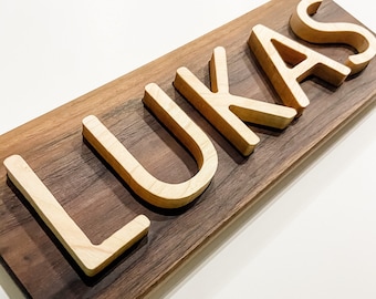 Wooden Name Puzzle - Walnut Base and Maple Letters