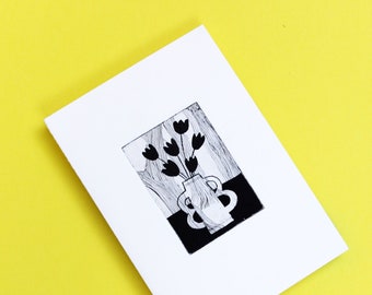 Kupferstich Druckkarte zum Senden oder Verschenken, Blumenstrauß 3
