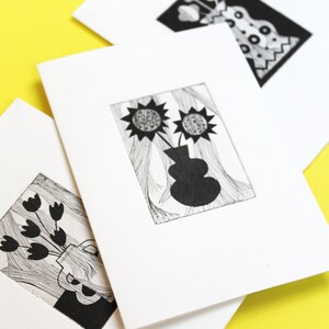 Carte impression gravure sur cuivre sur papier mat, bouquet de fleurs tournesols 2
