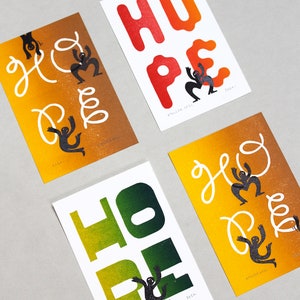 Carte de voeux impression linogravure sur papier mat, Hope
