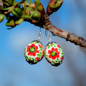 Wooden Ukrainian Earrings, hand painted earrings for Sensitive ears, Cute gift for mom, dangle folk pysanky earrings hand made in Ukraine,