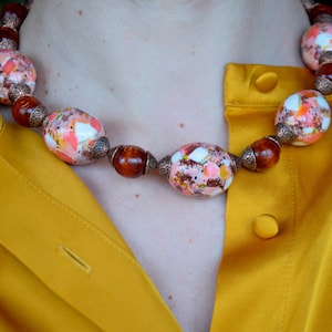 Modern Ukrainian jewelry Elegant short necklace Handpainted wooden, gift for her, gift for mom, large bead choker necklace Made in Ukraine