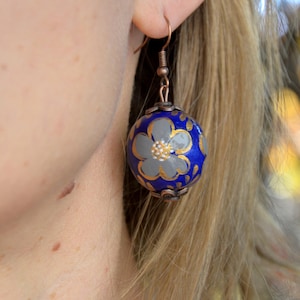 Pysanky earrings, Ukrainian earrings Hand painted, birthday gift for her, Made in Ukraine, Ukrainian folk gift, wooden floral ball earring