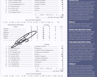 Cricket - Jason Roy - Hand Signed 2019 World Cup Final Scorecard - England v New Zealand