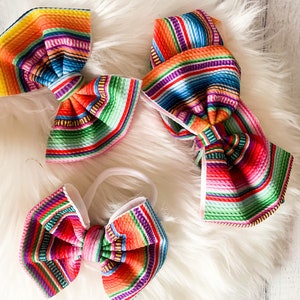 Mexican serape striped hair bow-Serape hair bow-plain cotton baby headbands -Mexican blanket hair bow-mono de serape-mono Mexicano, on nylon
