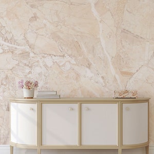 Warm beige marble stone wallpaper, ceramic surface mural [Self Adhesive, Peel & Stick, Removable]