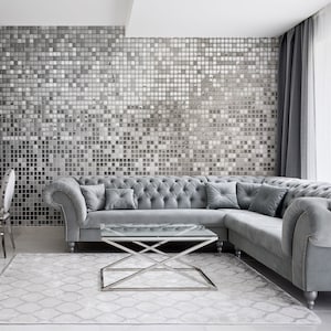 Matte silberne, graue quadratische Mosaiktapete [Selbstklebend, abziehen und aufkleben, abnehmbar]
