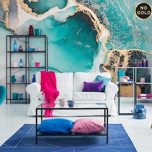 Ocean blue abstract marble watercolor wallpaper, Wall Mural [Peel and Stick (self adhesive) or Traditional Vinyl Papers]