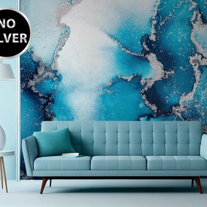 Blue & white marble wallpaper, watercolor abstract wall mural [Peel and Stick (self adhesive) or Traditional Vinyl Papers