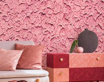 Pink rough stone wallpaper, flat concrete wall mural [Peel and Stick (self adhesive) or Traditional Vinyl Papers]