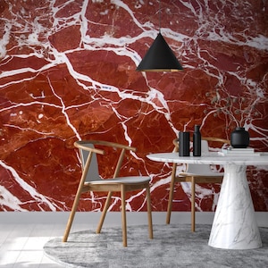 Carta da parati in marmo rosso scuro, murale astratto in pietra, decorazioni per la casa, arte da parete [stacca e incolla (autoadesivo) o carta vinilica tradizionale]