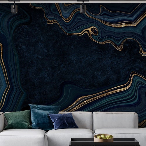 Marble Wallpaper Blue Marble Peel and Stick Abstract Etsy