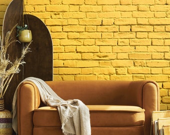 Yellow brick wallpaper, Grunge Stone Wall Mural [Peel and Stick (self adhesive) or Traditional Vinyl Papers]