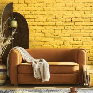 Gelbe Ziegelsteintapete, Grunge Stone Wall Mural [Abziehen und Aufkleben (selbstklebend) oder traditionelles Vinylpapier]