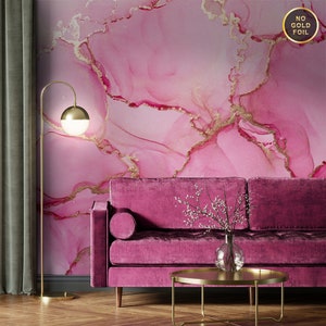 Carta da parati di lusso in marmo rosa, murale astratto ad acquerello [Stacca e incolla (autoadesivo) o carta vinilica tradizionale]