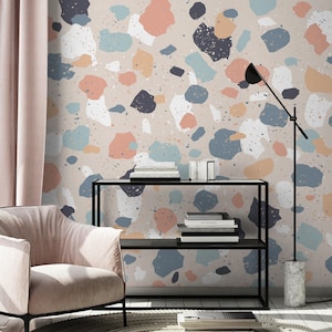 Bunte Terrazzo-Tapete, abstraktes Wandbild, Wohndekoration, Wandkunst [Peel and Stick (selbstklebend) oder traditionelle Vinylpapiere]