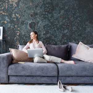 Blue and brown stone wall surface mural, Abstract wallpaper, Marble wallpaper [Self Adhesive, Peel and Stick, Removable]
