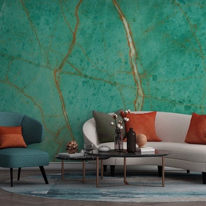 Green marble stone wall mural, wallpaper [Self Adhesive, Peel & Stick, Removable]