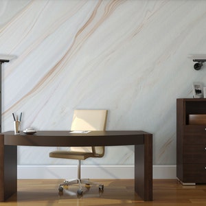 White marble wallpaper with brown lines [Self Adhesive, Peel & Stick, Removable]
