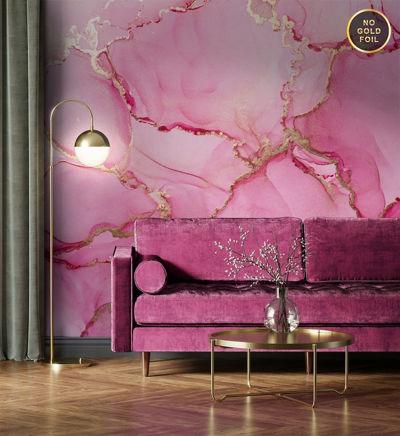 Luxury Pink Marble Wallpaper, Watercolor Abstract Wall Mural peel and