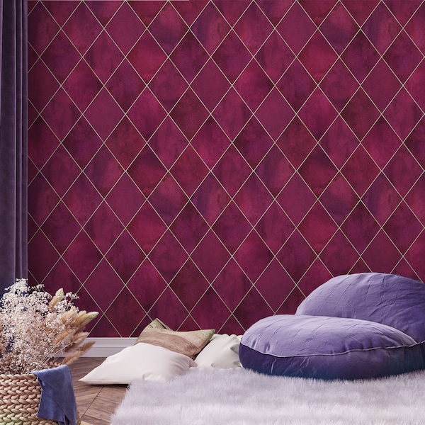 Burgundy tiles pattern wallpaper [Self Adhesive, Peel & Stick, Removable]