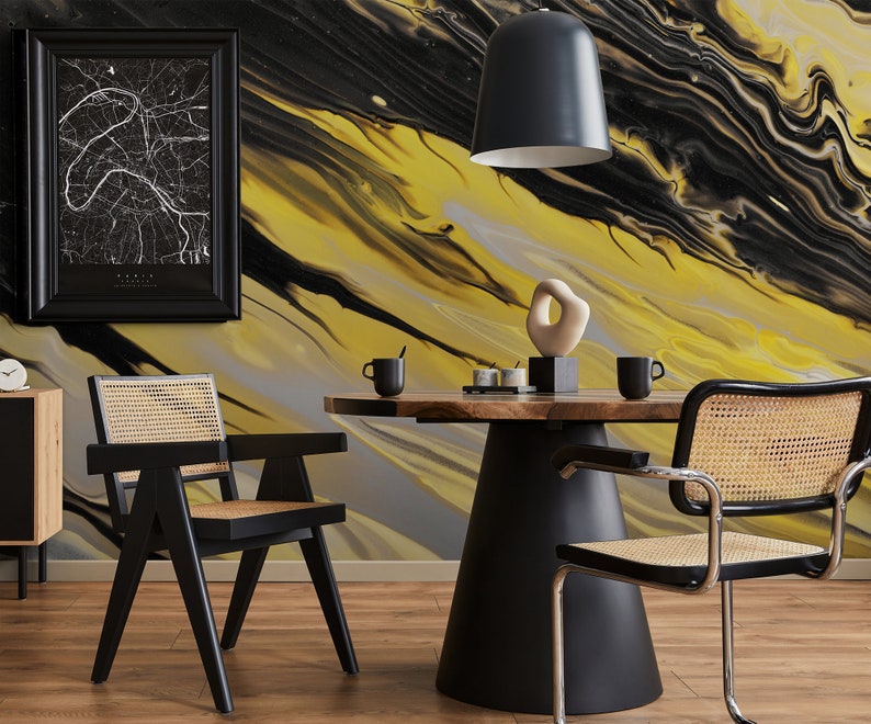 Black and Yellow Marble Wallpaper self Adhesive Peel & Etsy