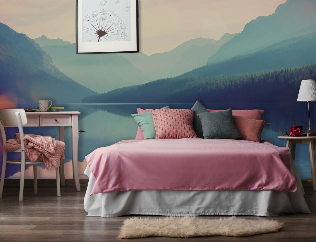 Mountain, Forest and Lake Landscape Wallpaper [self Adhesive, Peel ...