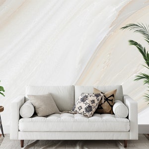 White and beige natural marble stone wallpaper [Self Adhesive, Peel & Stick, Removable]