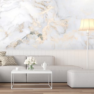 White and yellow natural marble wallpaper [Self Adhesive, Peel & Stick, Removable]