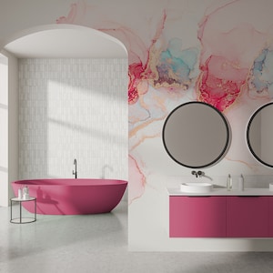White and pink marble wallpaper, abstract wall mural [Peel and Stick (self adhesive) or Traditional Vinyl Papers]