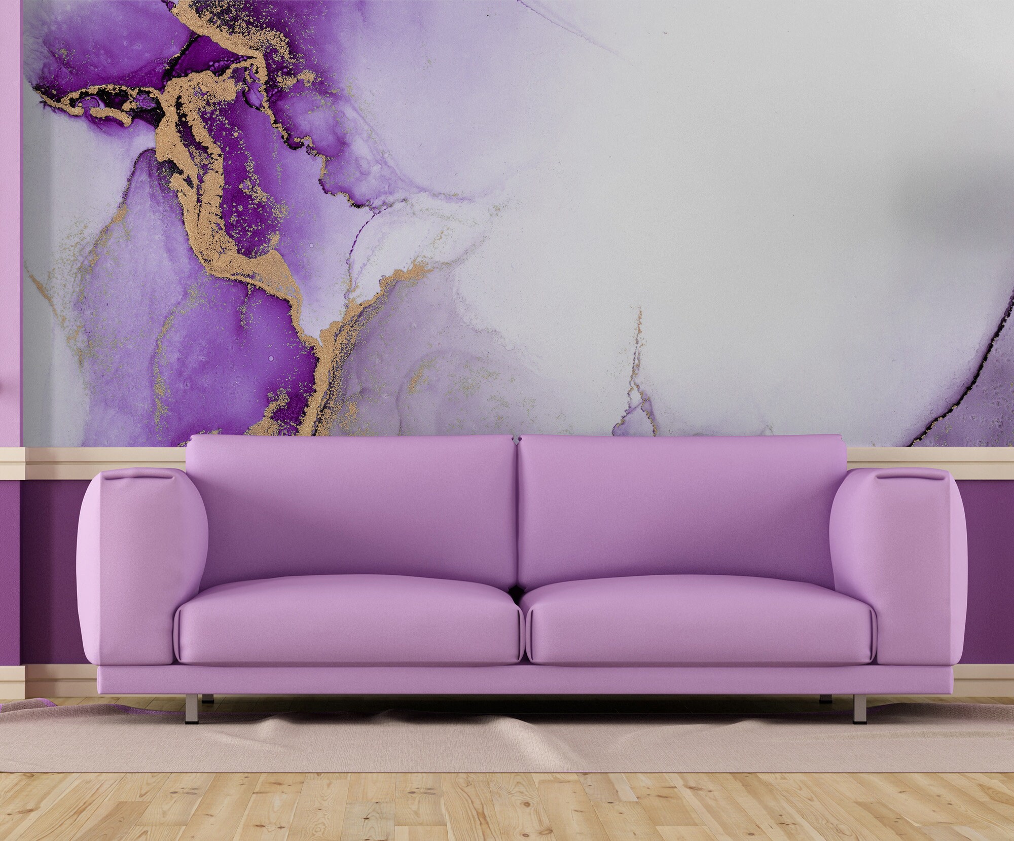 Purple and Matte Gold Wallpaper, Abstract Marble, Stone Wall Mural ...