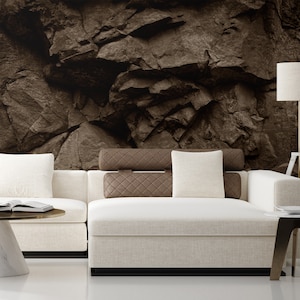 Brown stone wallpaper, rock pattern [Peel and Stick (self adhesive) or Traditional Vinyl Papers]