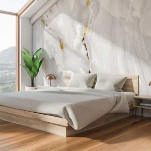 White marble with gold, natural wallpaper, stone, granite [Self Adhesive, Peel & Stick, Removable]