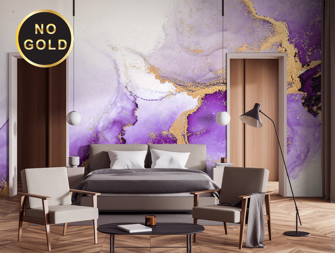 Purple Marble Wallpaper, Abstract Watercolor Lilac Wall Mural [peel and ...