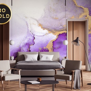 Purple marble wallpaper, abstract watercolor lilac wall mural [Peel and Stick (self adhesive) or Traditional Vinyl Papers