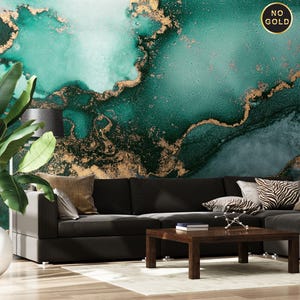 Grüne Marmortapete, abstraktes Aquarell, nicht goldenes Wandbild [Abziehen und Aufkleben (selbstklebend) oder traditionelle Vinylpapiere]