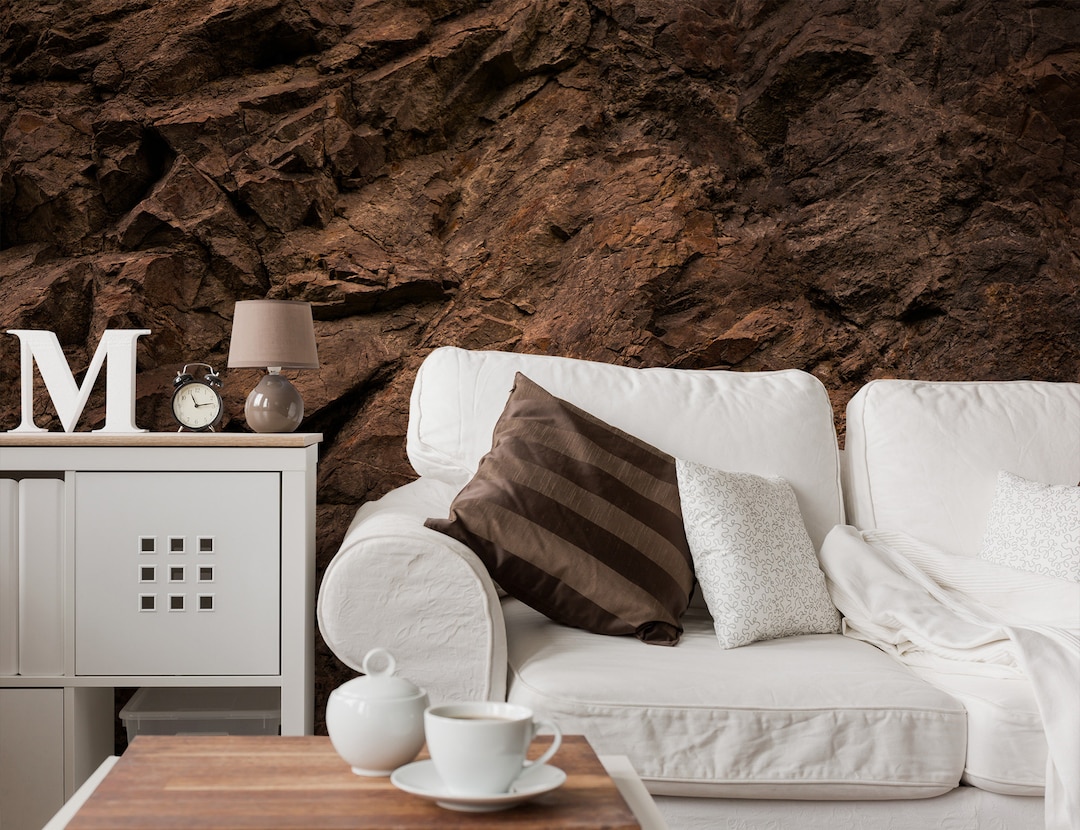 Brown Stone Wallpaper, Rock Pattern peel and Stick self Adhesive or