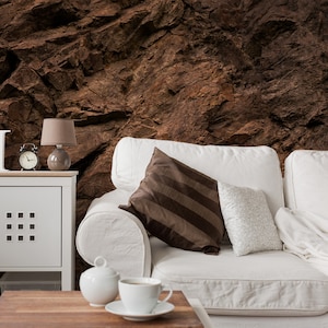 Brown stone wallpaper, rock pattern [Peel and Stick (self adhesive) or Traditional Vinyl Papers]