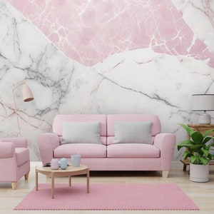 Pink and white abstract marble wallpaper, Wall Mural [Peel and Stick (self adhesive) or Traditional Vinyl Papers]
