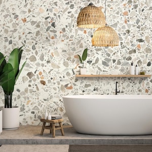Carta da parati in terrazzo, murale in pietra astratta, arredamento per la casa, arte murale [adesiva o carta vinilica tradizionale]