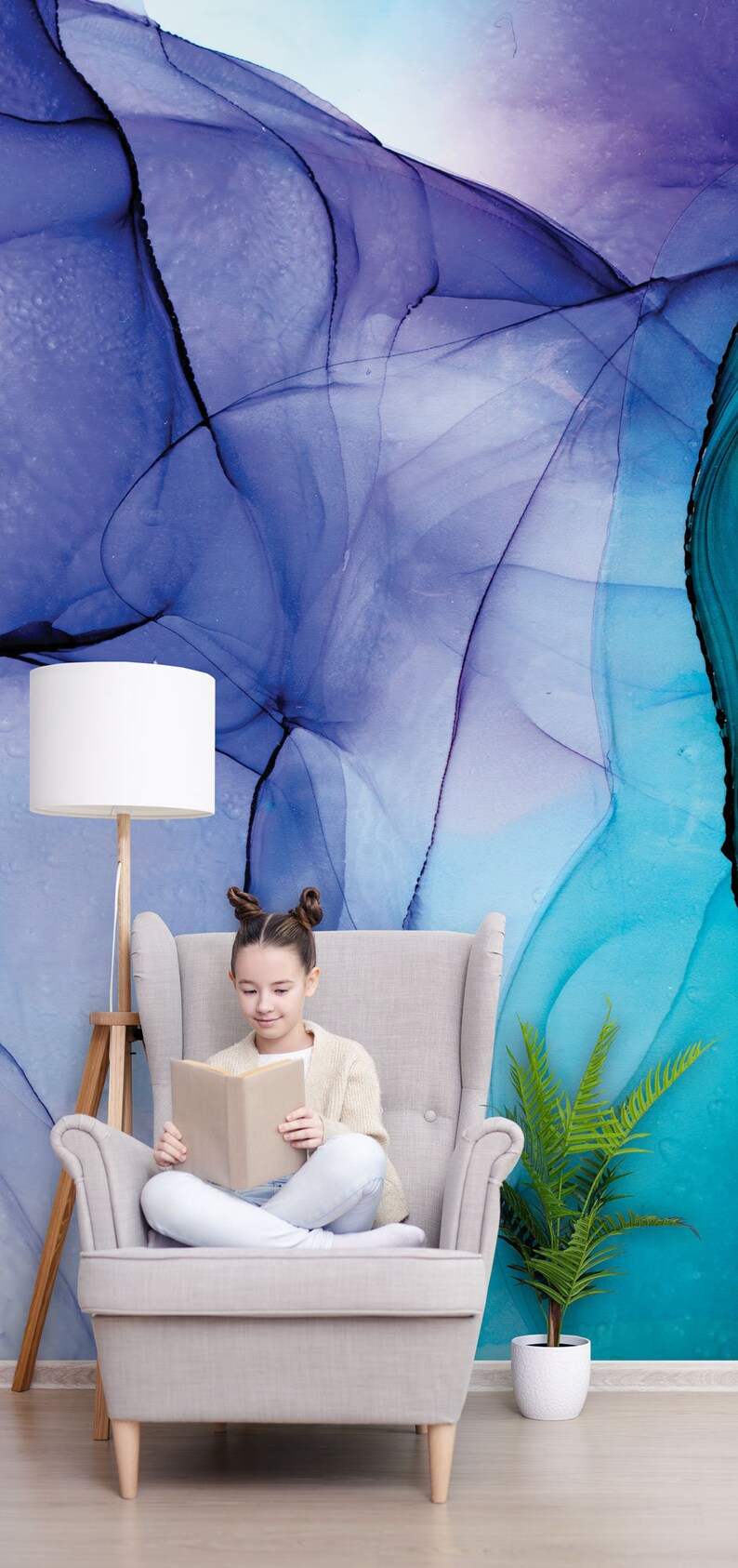 Blue and Purple Marble Wallpaper, Abstract Wall Mural peel and Stick