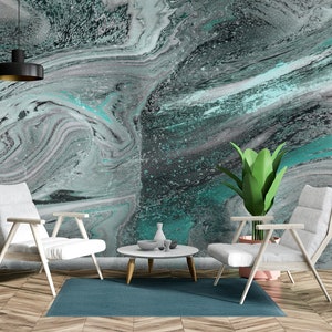 Turquoise abstract marble wallpaper [Self Adhesive, Peel & Stick, Removable]