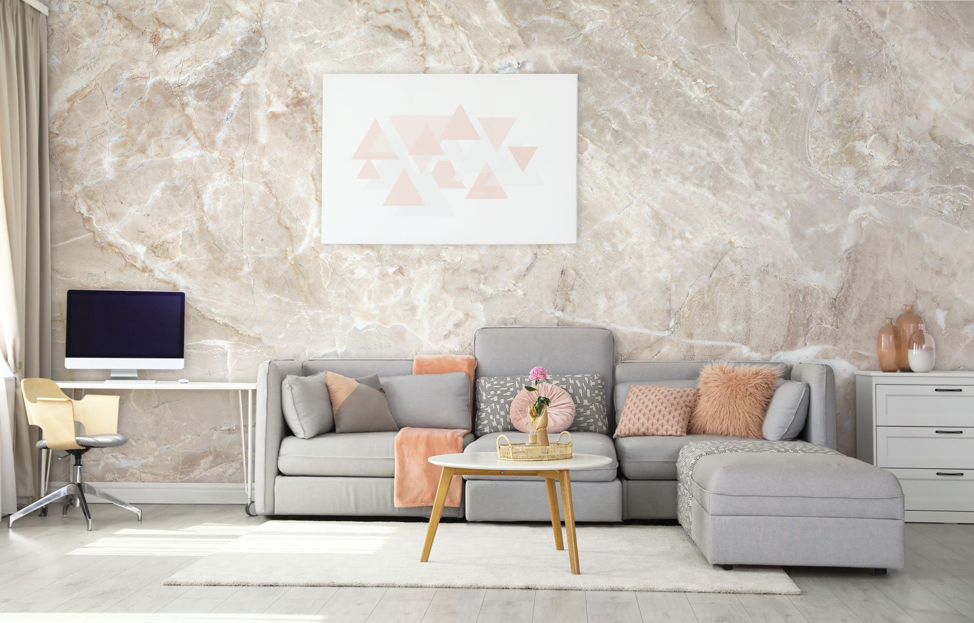 Beige Marble Wallpaper, Abstract Wall Mural peel and Stick self