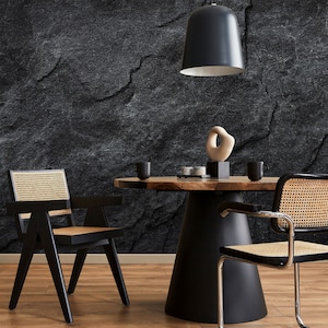Dark gray and black stone wallpaper [Self Adhesive, Peel & Stick, Removable]