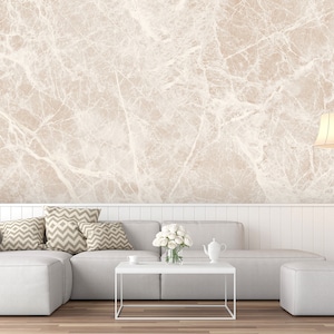 Naturbeige Marmortapete, Steinwandbild [Abziehen und Aufkleben (selbstklebend) oder traditionelles Vinylpapier]