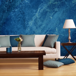 Deep Blue stone wall surface mural, Abstract wallpaper, Marine Marble wallpaper [Self Adhesive, Peel and Stick, Removable]