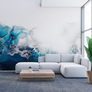 Blue marble stone wallpaper, Wall Mural [Peel and Stick (self adhesive) or Traditional Vinyl Papers]